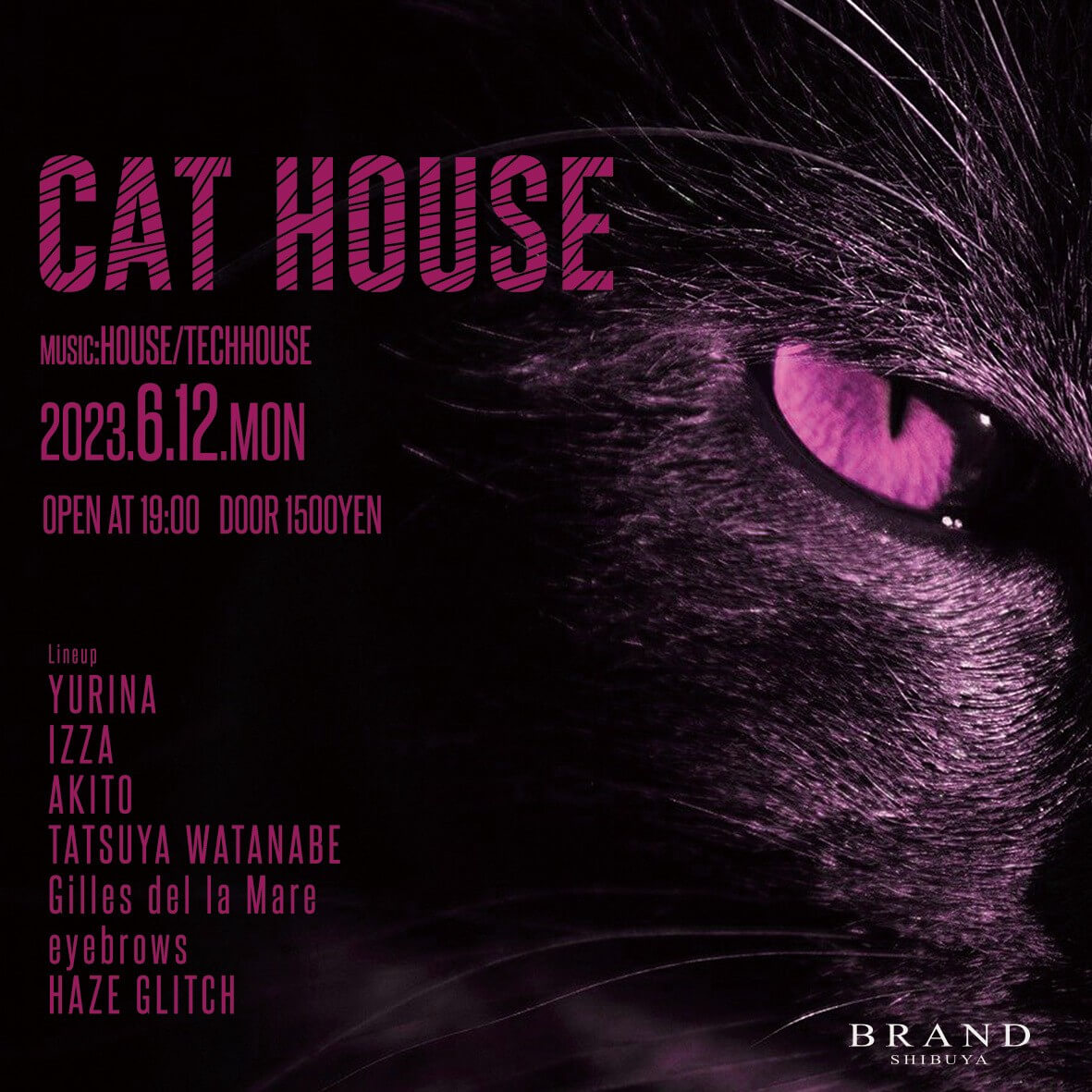 CAT HOUSE 2023年06月12日（月曜日）に渋谷 クラブのBRAND SHIBUYAで開催されるHOUSEイベント