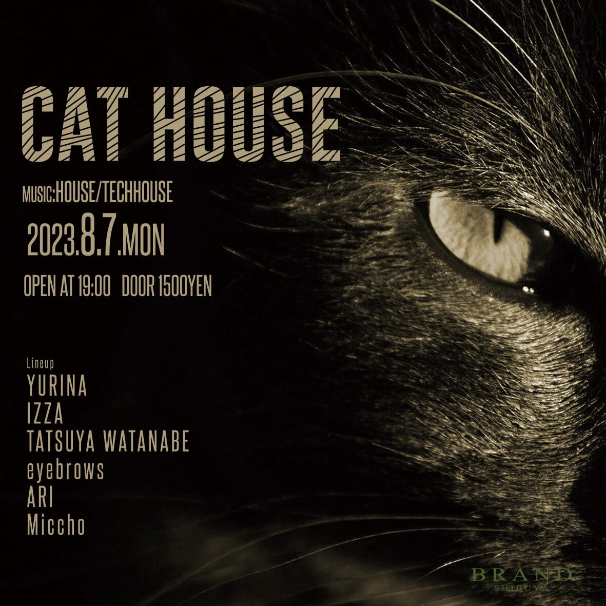 CAT HOUSE 2023年08月07日（月曜日）に渋谷 クラブのBRAND SHIBUYAで開催されるHOUSEイベント