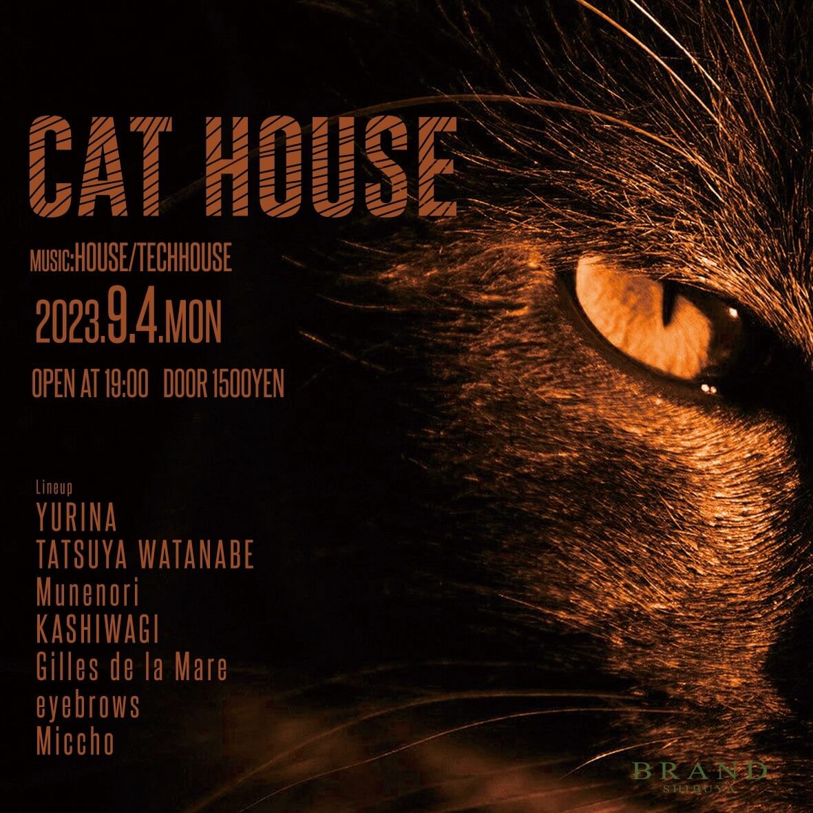 CAT HOUSE 2023年09月04日（月曜日）に渋谷 クラブのBRAND SHIBUYAで開催されるHOUSEイベント