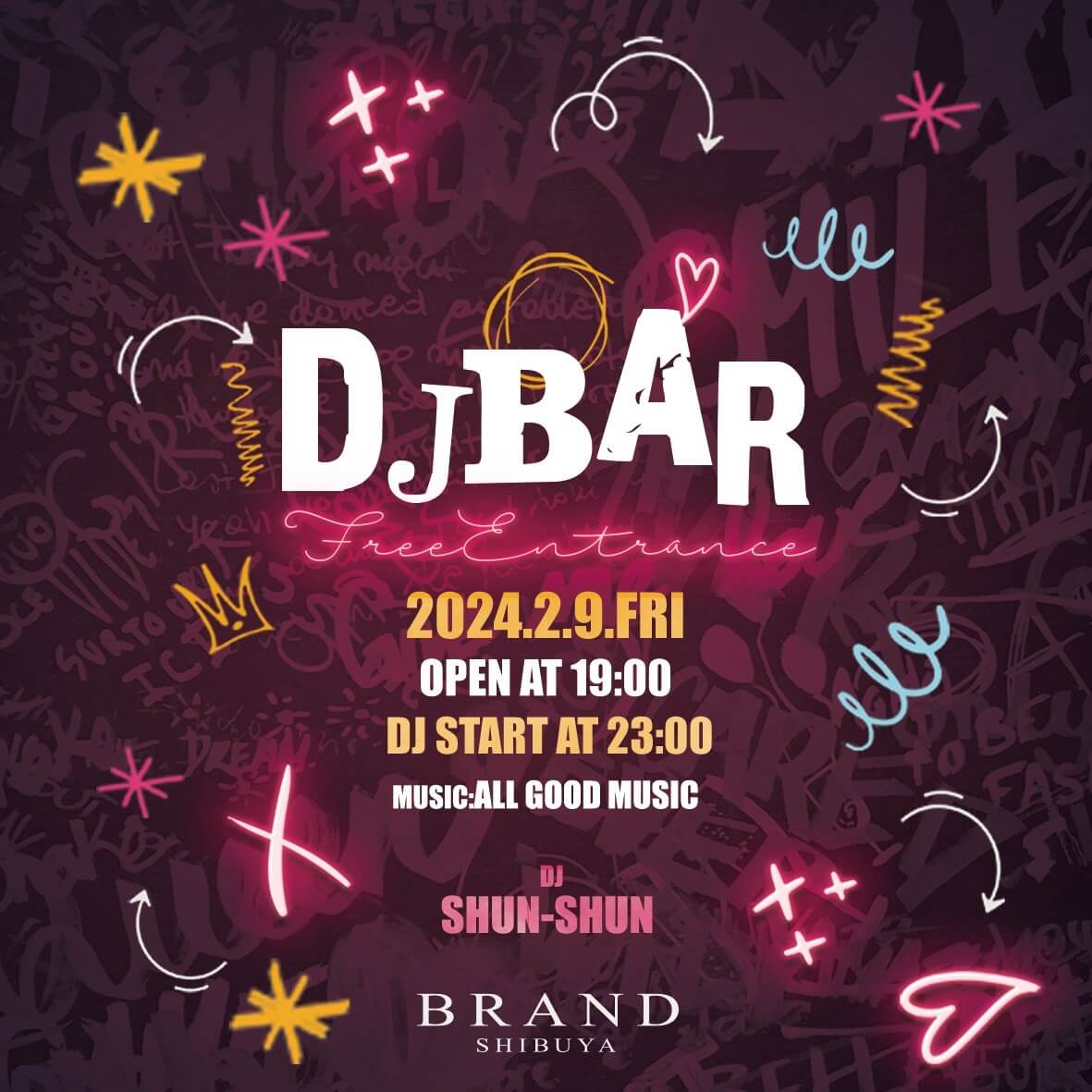 DJBAR 2024年02月09日（金曜日）に渋谷 クラブのBRAND SHIBUYAで開催されるALL MIXイベント